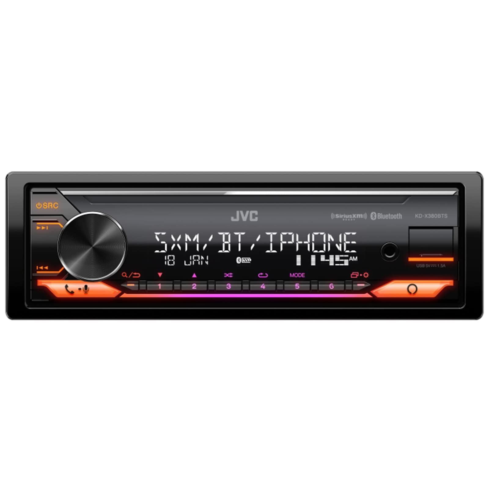 Jvc Single Din Bluetooth Usb Aux Am/Fm Led Stereo Receiver Bundle Combo With Stereo Install Kit, Handle Bar Control Interface, 2